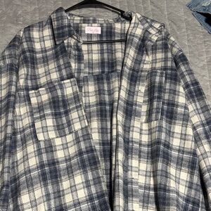 Pink Lily Blue and White Flannel Shacket